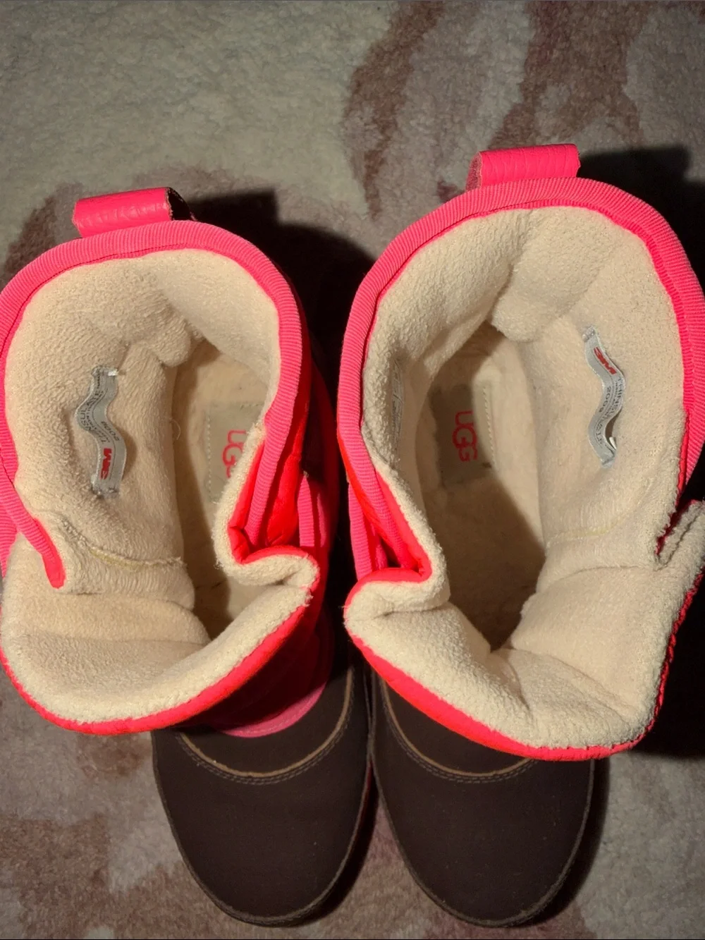 UGG Kids Brown and Hot Pink Insulated Snow Boot with Velcro Strap